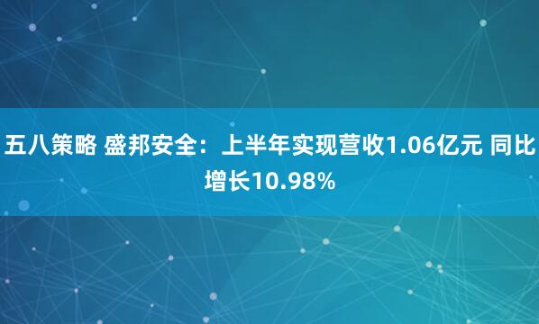 五八策略 盛邦安全：上半年实现营收1.06亿元 同比增长10.98%